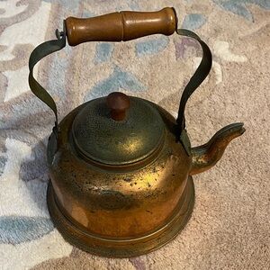 Vintage Copper Kettle with Wooden Handle